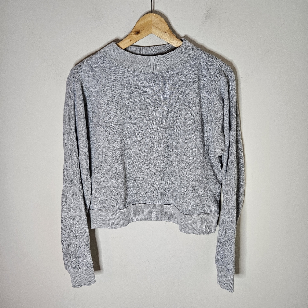 Everlane Sweatshirt Cotton Gray Mock Neck Cropped Heathered XS